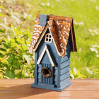 12  H Hanging Birdhouse Retro Blue Distressed Wooden Cottage Garden