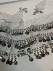 White Belly Dance Hip Skirt Chiffon Scarf Wrap Belt 3 Rows Silver Metal Coins