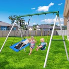700lb 7 3ft Metal Swing Set W 3 Swings Heavy Duty Kids Playset Weather Resistant