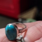 Oval Blue Turquoise Bezel Set Silver Ring Size 8  3 3mm Band  1 Stone
