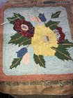 Vintage Finished Hand Hooked Rug Virginia Snow Studio Burlap Flower 20   sq Canvas