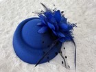 Blue W Black Polkadots Fascinator Pillbox Flower Hat Hair Clip Wedding Tea Party