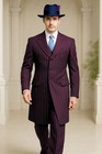 British Pinstriped Men s Suits Peak Lapel Formal Wedding Groom Tuxedo Long Coat