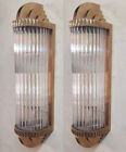 Pair Art Deco Vintage Light Old Lamp Wall Sconces Fixture Brass   Glass Rod