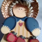 Vintage Wooden Folk Art Girl Figurine Straw Hat Apples Farmhouse Decor 5 5 Inch