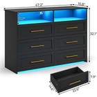 Black Dresser With Led Lights And Charging Station  Chest Of 6 Drawers Bedroom