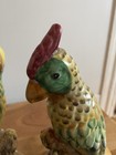 2 Majolica Style Parrot Vintage Birds Perched On Floral Tree Beautiful