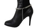 Women Boot Bracelet Silver Metal Chain Anklet Shoe 2 Rings Charm Casual Wear Set