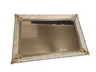 Vtg 18  Perfume Tray Mirrored Gold Filigree Vanity Dresser Tray Ornate 