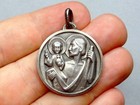 Saint Christopher  Jesus  Antique Religious Silver Pendant  Large Medal By Balme