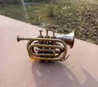 Vintage Bronze  Antique Brass Trumpet  Pocket Bugle Horn 3 Valve Mouthpiece Best