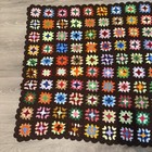 Crocheted Granny Square Blanket Afghan Throw 59x43    Brown Multicolor Roseanne