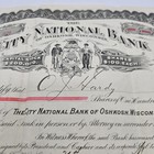Vtg Obsolete 1914 City National Bank Of Oshkosh Stock Certificate  5  No  326