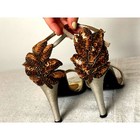 Vtg 50s-60s Women s Shoes Heels Metallic Size 5 5 Us Sequin Back Old Hollywood 