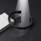 Woven Leather Bracelet Black Single Layer Magnetic Clasp Band Men 1 Pc