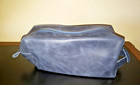 Genuine Leather Unisex Navy Toiletry Travel Bag With Zipper   Shaving Bag