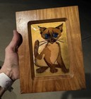 Vintage Midcentury Original Cat Kitten Art Enamel On Copper Artist Signed 7 x9 