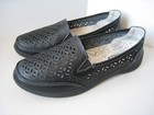Footthrills Womens Size 6 M Shoes Black Leather Perforated Slip On Loafers Flats
