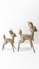 Vintage Christmas Big Eyed Deer Hard Plastic Gold Glitter Kitsch Set Mom Baby