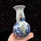 Hand Made Pottery Vase Hand Painted Signed Ez Blue Flowers Painted On Ceramic