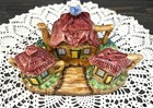 Cottage Salt   Pepper Shaker Set With Matching Tray And Tiny Teapot Shaped Dish