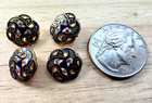 Lot Of Four Antique French Enamel Champleve Flower Motif Round Buttons  b4-1 