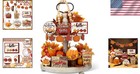 Charming 15-piece Fall Tiered Tray Decor Set In Vintage Wood For Thanksgiving
