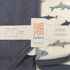 New Carters Baby Bath Towel Hooded And Second Towel Blue White Shark Theme