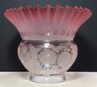 Antique Victorian Cranberry Glass Electric Shade Floral Crimped Edge