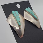 Signed Native American Sterling Silver   Turquoise Inlay Post Earrings