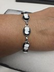 Vtg Silver Tone Glass Black White Cameo Bracelet