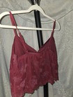Women   s Burgundy Floral Mesh Cami Top Spaghetti Straps Adjustable Size L