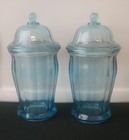 2 Vintage Lg Indiana Azure Blue Glass Mercantile Pharmacy Apothecary Jar 11 5 