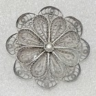 Antique Sterling Cannetille Filigree 2    Flower Brooch Palestine Pin Not Sterling
