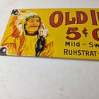 Vintage Tobacco Porcelain Sign - Old Indian Cigars Gas Cigarette Pump Sign