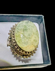 Antique Sterling Oval Carved Jade Ring Gorgeous  W Size 8 Ornate Heavy
