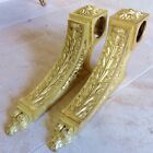Superb Rare Pair Of Large Antique 19th C  Solid Gilded Bronze Rod Holders 1880 s