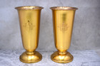 Pair Of Antique Church Flower Vases  Satin Gold Finish  cu641  Chalice Co