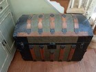 Beautiful  Xl Antique Victorian Embossed Metal Wood Dome Top Steamer Trunk Chest