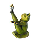 Vtg Yoga Frog Toad Figure Green Brown Bow Golden Nails Lily Pad  7  Tall Resin