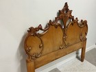 French Carved Wood Queen Headboard Intricate Scrolls Wreath Top