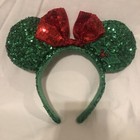 Disney Theme Parks Exclusive Christmas Green Holly Berry Sequined Minnie Ears 