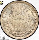 1913 Brazil 1000 Reis Pcgs Ms65 Km510 Gold Sheild