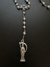 Santa Muerte Rosary   Silver  Hand-painted Wood Beads   Handmade   free Shipping