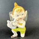Vintage 1957 Ceramic Hand Painted Pixie Elf Figurine Lyre Harp Gold Hat