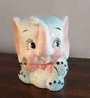 Vintage Baby Elephant Piggy Bank Pink   Blue Japan Ceramic  Kitschy Decor