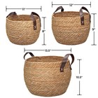 Gib Round Wicker Woven Seagrass Storage Baskets With Leather Handles Set Of 3   