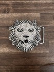 Rhinestone Lion Head Belt Buckle Silver black Metal Fits 2in Belt Mk-582-c 