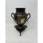 Japanese Meiji Period Mix-metal Silver Inlay Bronze Usubata Vase 9  Tall 1800s
