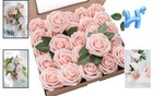 25pcs Realistic Blush Foam Roses With Stems - Perfect For Weddings   Diy Decor